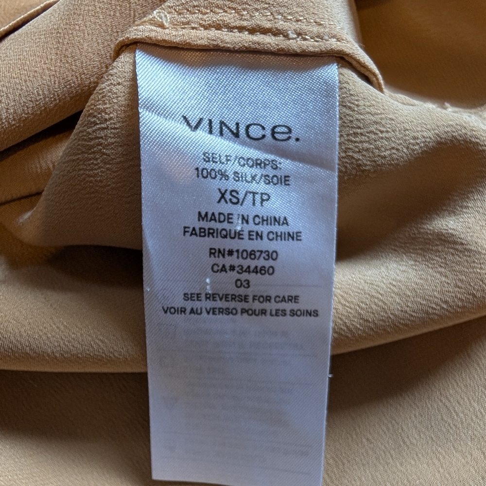 Vince Women's 100 Silk Gold Blouse Top Spring Office Workwear Going Out Career - Picture 5 of 7